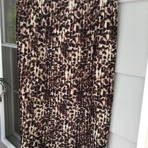 Womens Very J Pleated Animal Leopard Church Lined Maxi Skirt Size Large 10 EUC